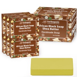 HERBOGANIC African Black Soap with Shea Butter - Natural, Moisturizing Handmade Soap Bar for Soft and Smooth Skin with a Spa-Like Experience Pack of 6 (100g)