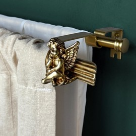 ILAISIHOME 1-1/8 Inch Diameter Brushed Gold Curtain Rods with Cherub Finial, 36-72'' Telescoping Double Curtain Rods for window width 24-68 inch, 1 pack