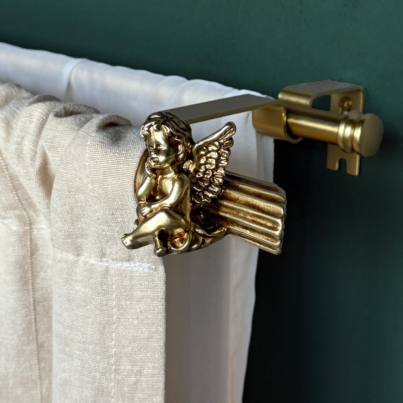 ILAISIHOME 1-1/8 Inch Diameter Brushed Gold Curtain Rods with Cherub