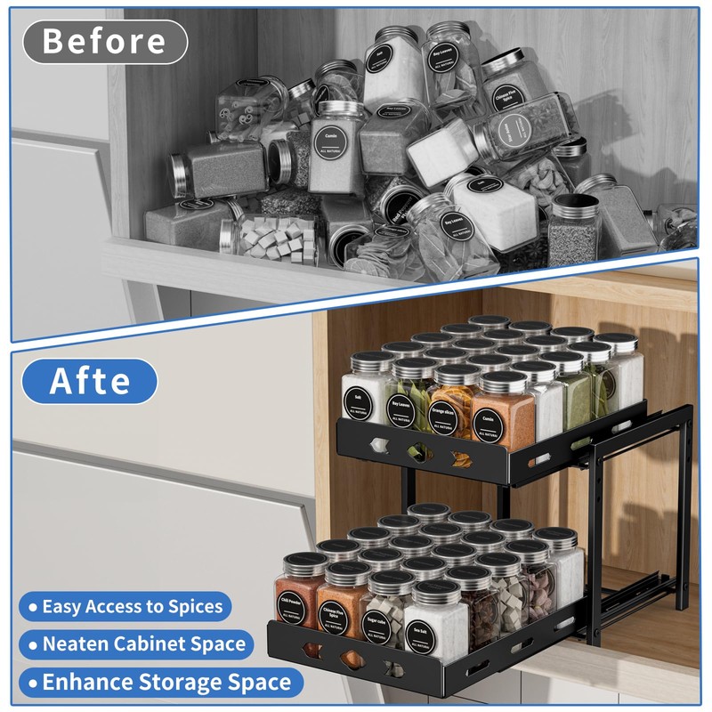 BOIVSHI Pull Out Spice Racks for Inside Cabinets, 2-Tier Cabinet