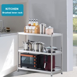 susunnus Stainless Steel Shelves 3 Tier Storage Shelves for Kitchen Garage Shelves Heavy Duty Shelving Metal Shelving Units and Storage Kitchen Industrial Storage Rack(with Guardrails)