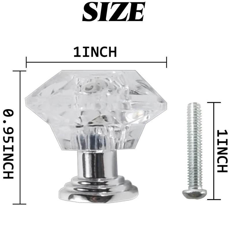 NSBELL 26PCS Clear Crystal Drawer Knobs, 24mm Diamond-Shaped Acrylic Cabinet