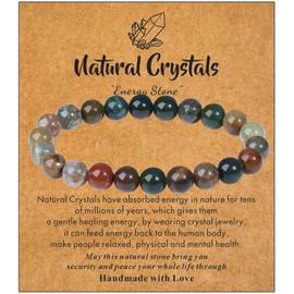 MAIBAOTA Natural Indian Agate Bracelet, 8 mm Gem Beaded Bracelets for Women Men, Crystal Bracelet Gifts for Mom, Mothers Day Birthday Gifts, Stone Jewelry for Stress Relief, Anxiety Healing