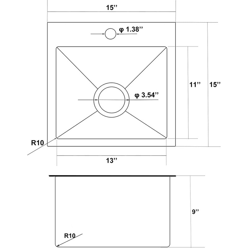 Comllen 15 x 15 inch Drop in Bar Sink, 18