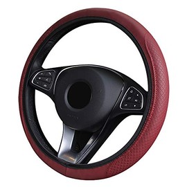 Pirhosigma Steering Fashion Style Wheel Cover Anti-Slip Universal Faux Leather Car Steering Wheel Cover Without Inner Ring (Wine)
