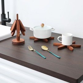 Markcco Wooden Hot Dish Coasters, Tree Shaped Coasters, 5 Wooden Coasters + 1 Stand Stored Like A Christmas Tree, Sapele Wood Trivet for Hot Pots Pans