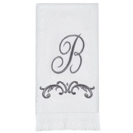 Avanti Linens - Monogram Embroided Fingertip Towel, 100% Cotton Bathroom Decor, B-Scroll, White/Pewter