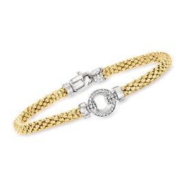 Ross-Simons Italian .19 ct. t.w. CZ Popcorn-Link Bracelet in Sterling Silver and 18kt Gold Over Sterling. 8 inches