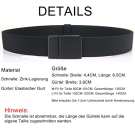 S-MAN Men's Stretch Strap 3.8 cm Wide Metal Buckle Sports Golf Belt Outdoor Fabric Work Straps for Men, Dark khaki
