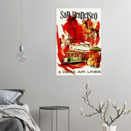 San Francisco - Delta Air Lines Airline Vintage Travel Poster, Retro Posters (12x18Inches-Framed)