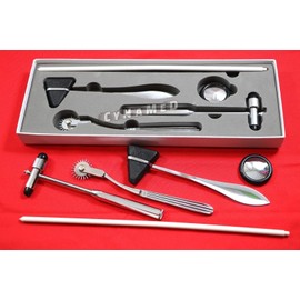 New Premium Neurological Diagnostic 4 pcs Set Reflex Hammer Set Pinwheel, Taylor Hammer Queen Square, & Buck Hammer-Black (CYNAMED Brand)