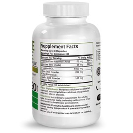 Bronson L-Lysine Defense Immune Support Complex 1500 MG L-Lysine Plus Olive Leaf, Garlic, Vitamin C and Zinc - Non-GMO, 90 Vegetarian Capsules