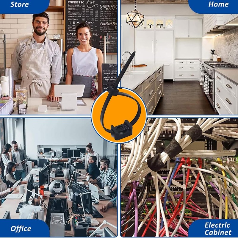 60 Set White Cable Zip Tie Mounts Kit Wire Clips