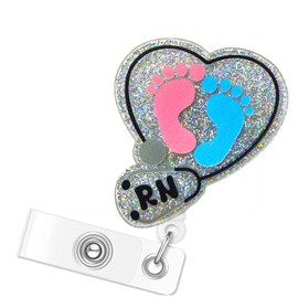 Baby Feet RN Nurse Badge Reel for Labor and Delivery L&D Nicu Postpartum OB Medical Assistant Nursing Students, Badge Reels Retractable with Alligator Clip for Name Tag ID Card