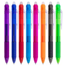QTQYQJ 8 pcs Heat Erase Pens for Fabric|Erasable Gel Pens High Capacity - 0.5mm Fine Point Refillable Ball Pen Gel Ink Rollerball Pens Retractable Pens with Eraser for Kids Adults