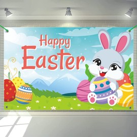 Happy Easter Banner Easter Decorations 58x35 Inch Easter Backdrops for Photography Easter Party Decorations Indoor Outdoor Spring Decorations