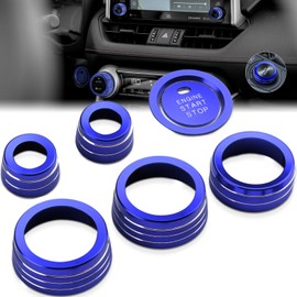 Auovo AC Knob Cover Fit for Toyota RAV4 Hybrid/Plug-in Hybrid Accessories 2025 2024 2023 2022 2021 2020 2019 Rav4 Radio Volume Drive Mode Push Start Button AC Knob Ring Trims 7pcs (Dark Blue)