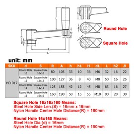 TAMSOI 6.3" Nylon Crank Handle Drill Press Revolving Handle with Round or Square Installation Hole Smooth 360 Degree Operation for Industry Lathe Milling Grinding Machine (Round Hole 16 * 160)