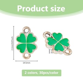 DICOSMETIC Pack of 60 2 Colours Four Leaf Clover Connectors Charm Enamel Plastic Pendant Small Clover Link Mini Lucky Leaf Charm St Patrick's Day Pendant for Jewellery Making
