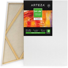 Arteza Stretched Canvas, Pack of 2, 24 x 36 Inches, Blank White Canvases, 100% Cotton, 8 oz Gesso-Primed, Art Supplies for Acrylic Pouring and Oil Painting