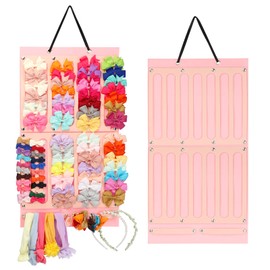 Vimiv Hair Bows Holder & Organizer w/Large Capacity, 16 Ribbons,Bows Organizer, Baby Hair Accessory Storage Display with Sturdy Rope, Wall Hanging for Girl Room & Nursery Decor