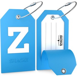 Etiqueta de equipaje inicial con cubierta de privacidad completa y lazo de acero inoxidable (Aqua Teal) (Z)