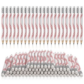 Jetec 100 Pcs Baseball Texture Golf Pencils with Erasers for Kids Wooden Mini Sharpened Small Half Bulk Pencils for Ball Themed Party Prize Supplies Ball Team Members Baseball Enthusiast Coaches
