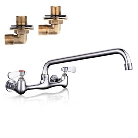 Phivan Commercial Wall Mount Faucet for Kitchen 8 Inch Center Sink Faucet 12 Inch Swivel Spout Dual Handle Wall Mounted Faucets for Kitchen Utility Laundry Room Restaurant (Include 90 Degree Adapters)