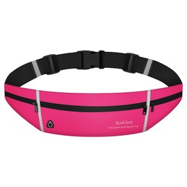 SooGree Slim Running Belt Sport Fanny Pack for Women Men,Outdoor Reflective Waist Pack Runner Pouch Belt, Zipper Waterproof Running Phone Holder Jogging Pouch for Phone Money Belt Waist Bag, Pink,