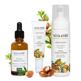 ECOLATIR ECOLATIR Facial Foam Cleanser, Serum in Oil, and Daily Cream with Organic Argana - Revitalizing & Nourishing Skin Care Set for Hydration, Elasticity, and Anti-Aging