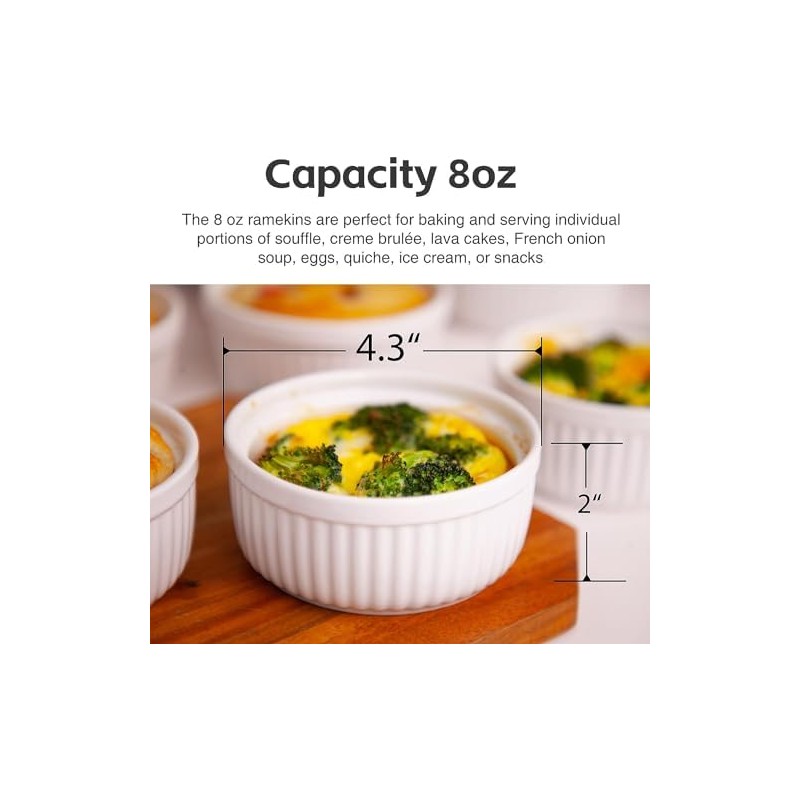 Nuwave Ceramic Ramekins 8 oz, Set of 6, Elegant Classic