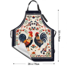 DZGlobal Boho Rooster Adjustable Apron Boho Chicken Bib Apron for BBQ Grill Painting Cooking