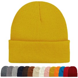 ZOORON 1&2 Packs Beanie for Men Women Men's Beanie Hat Acrylic Knit Cuff Beanie Cap Slouchy Knit Skull Cap Warm Winter hat Yellow
