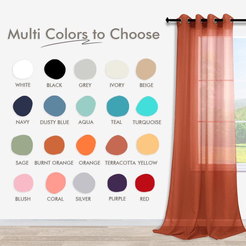 KOUFALL - Cortinas transparentes de lino sintético con ojales, 2