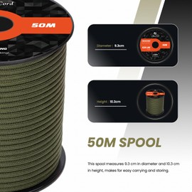 Abma Cord 550 Paracord, 4 Mm Nylon Rope with 9 Core Strands, Type III, 30 M Survival Parachute, Olive Green