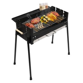 Barbecue Charcoal Grill Folding Bbq Tool Kit For Outdoor Camping Thickened Picnic Cooking Easily Assembled Portable Free Standing Stove Grills Rack Vertical Large Capacity With Shelf Board