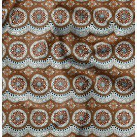 Soimoi Brown Viscose Chiffon Fabric Aboriginal Mosaic Printed Fabric 1 Yard 42 Inch Wide