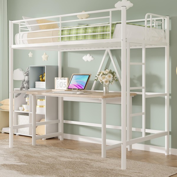 VECELO Metal Loft Bed Twin Size, Heavy Duty Bedframe with