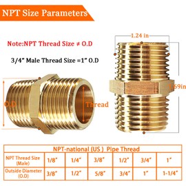 Gadoutcover 2PCS Hex Brass Nipple 3/4"NPT Male X 3/4" NPT Male Pipe Fitting 3/4 inch Brass Nipples Male Pipes Adapter Fittings Heavy Equal Nipples Connectors