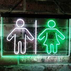 ADVPRO Toilet Man Woman Male Female Washroom Toilet Restroom Dual Colour LED Bar Light Neon Light Advertising Neon Sign White & Green 300 x 210 mm st6s32-i3047-wg