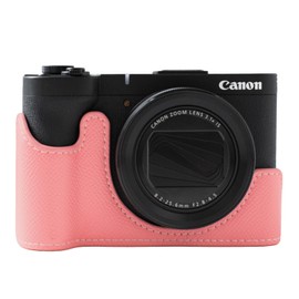 Rieibi Camera Case For Canon PowerShot V1, Pu Leather Half Case for Canon PowerShot v4 Digital Camera Case-Pink(No Camera)