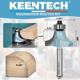 KEENTECH Round Over Router Bit, 1/4" Shank, Edge Forming Router Bit for Wood, Corner Rounding(1/4 Inch Shank , 1-1/4/ Inch Diameter , R3/8 Inch Radius)