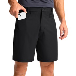 Pudolla Men's Casual Golf Shorts 7" Lightweight Stretch Flat Front Work Dress Shorts for Men with Pockets(Black Large)