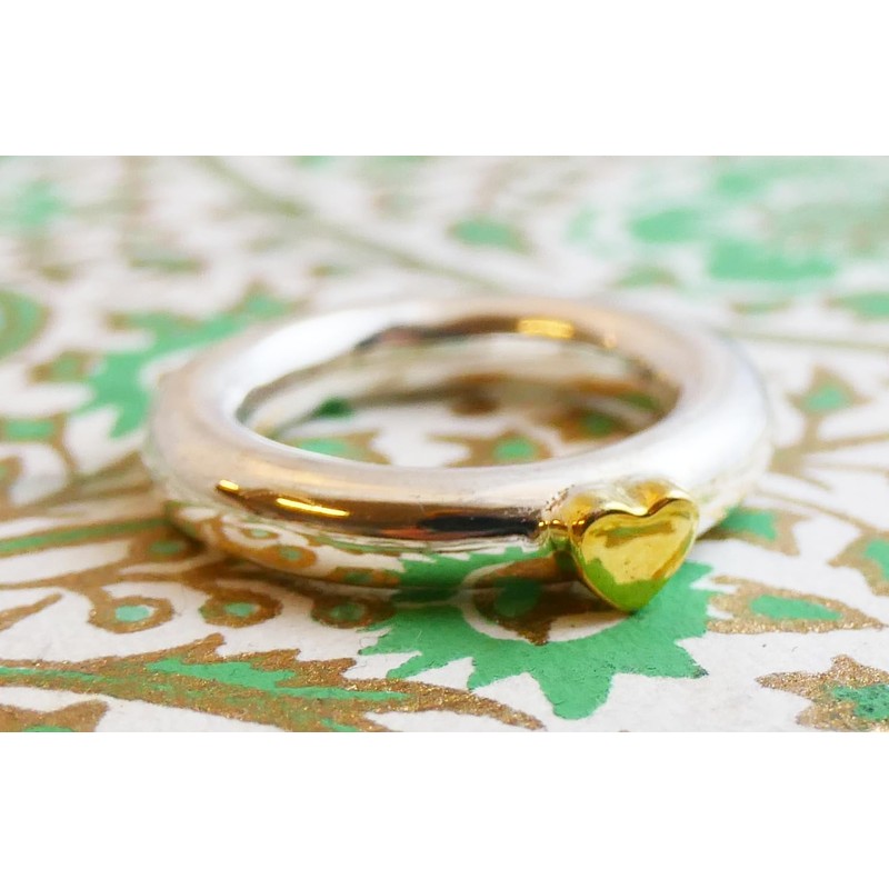 Sterling Silver 925 Mixed Metal Band with Gold Plated Heart