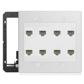 8 Port Ethernet Wall Plate White Cat6 Keystone Jack RJ45 Outlet Network Cables Inline Coupler Wires Connector Date Box Cover with 2Gang Low Voltage Mount