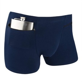 Pocket Underwear for Men with Secret Hidden Pocket, Travel Stash Boxer Brief, X-Large Size 2 Packs (Dark Blue)