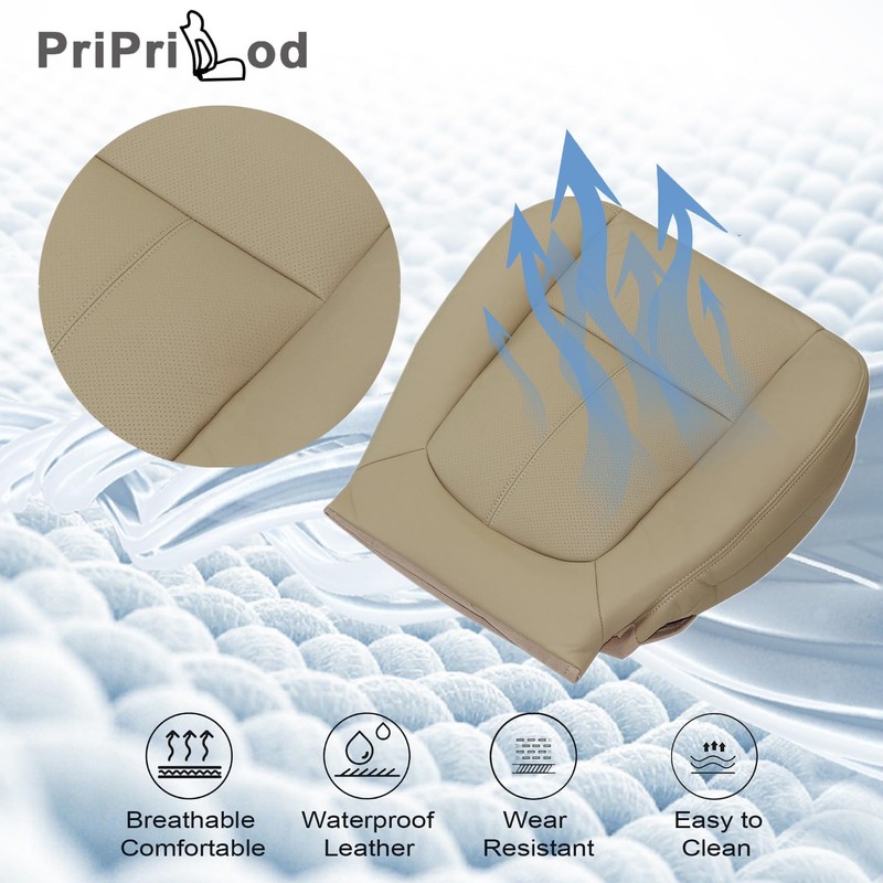 Priprilod Tan Leather Passenger Side Bottom Replacement Seat Cover Compatible