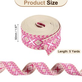 uxcell 5 Yards Cotton Webbing Strap, 2-inch(50mm) Jacquard Webbing Ribbon Embroidery Polyester Webbing Straps Purse Strap Belt for Purse Bag Crafts Clothing, Rose Pink-White