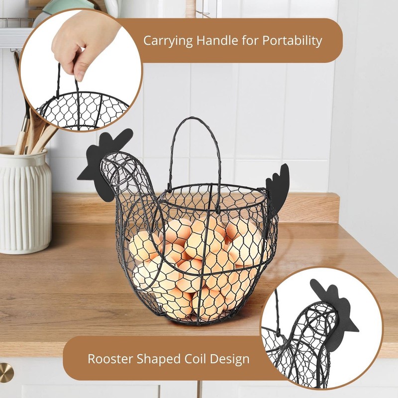 Flexzion Chicken Egg Basket, Egg Storage Holder with Handle for