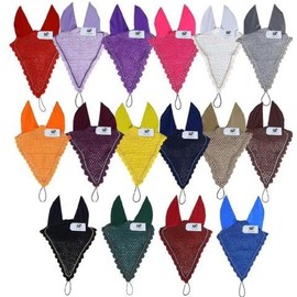 Generic Long Tie Down Horse Ear Bonnet Fly Veil Ear Net Mask Crochet (White, Cob/Medium)